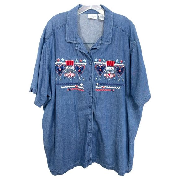 Bobbie Brooks Plus Size 26W 28W Denim Top Patriotic USA Flag 4th of July 627 - Picture 1 of 10